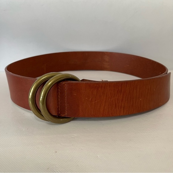 Vintage Liz Claiborne 90’s Brown Leather Wide Brass Buckle Belt